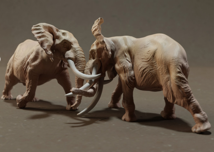 Fighting elephants from Animal den miniatures