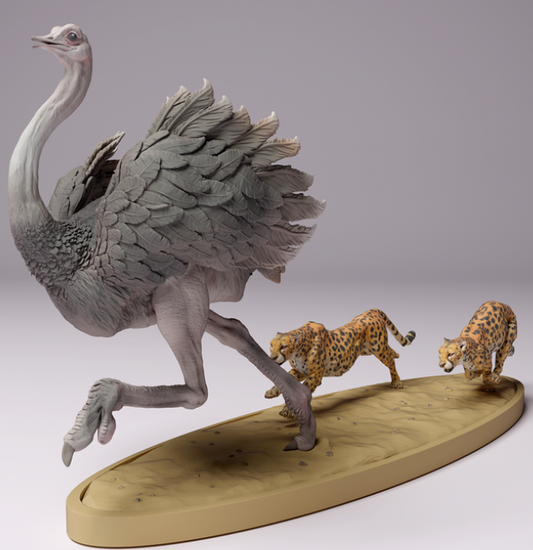 Geparden jagen Strauß von Animal den miniatures