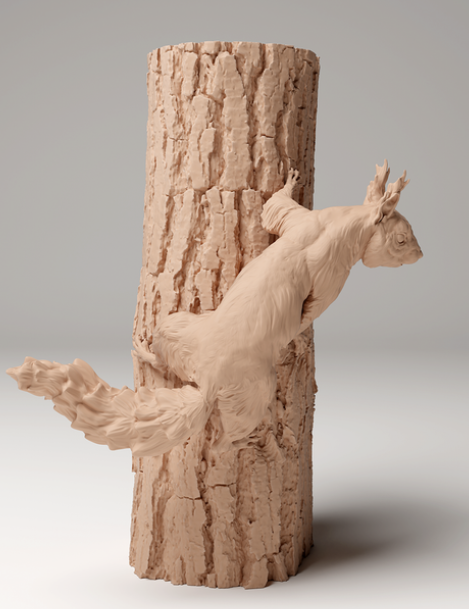 Rotes Eichhörnchen an einem Baum von Animal den miniatures