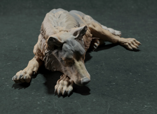 Sleeping Iberian Wolf by Animal den miniatures