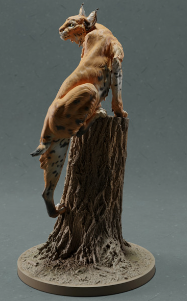 Lynx on tree stump by Animal den miniatures
