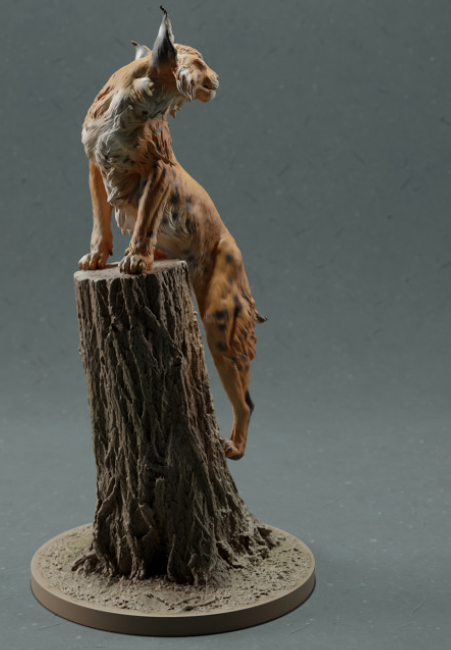 Lynx sur souche d'arbre par Animal den miniatures