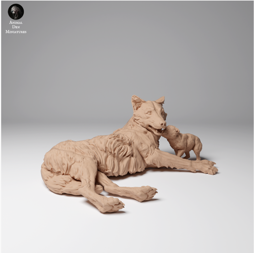 Mongolian wolf with pup by Animal den miniatures