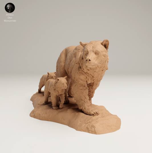 Grizzli Bären Mama mit Babys von Animal den miniatures als 3D Druck