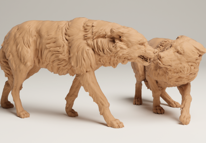 Aggressive grey wolves from Animal den miniatures as 3D print