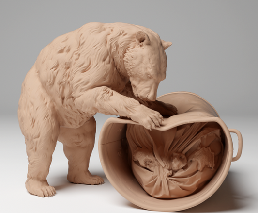 Schwarzbär zerstört Mülltonne von Animal den miniatures als 3D Druck