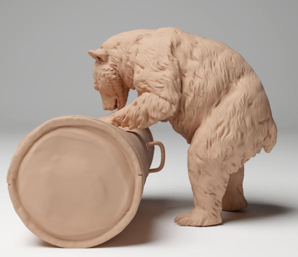Schwarzbär zerstört Mülltonne von Animal den miniatures als 3D Druck