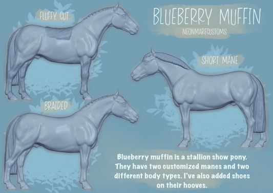 Show Pony "Blueberry Muffni" by Neonmarecustoms as 3D print / 3 different versions