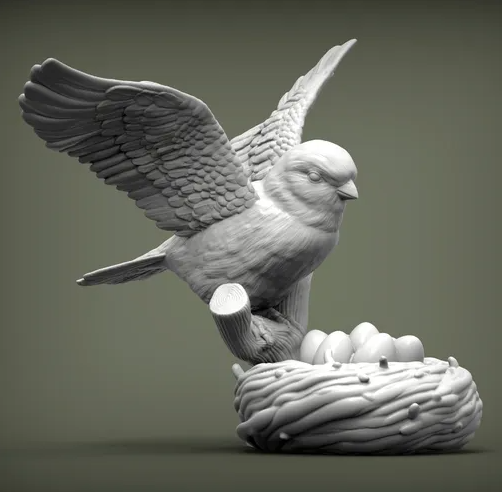 Sparrow with nest by Azukmenko as 3D print