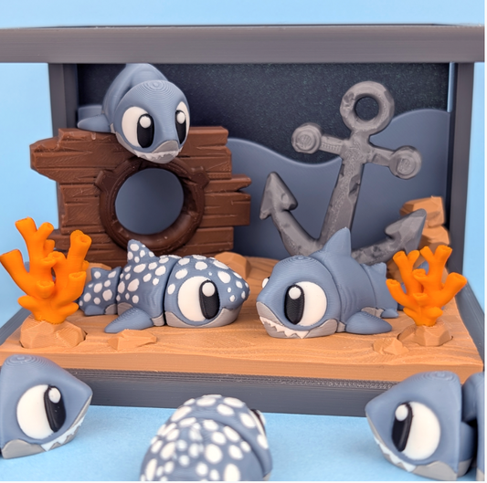 Flexi Sharks with Aquarium by GOB3D / colorful FDM print