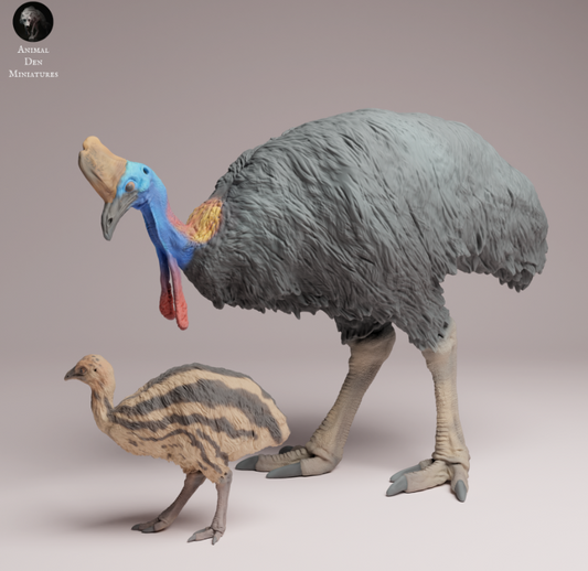 Kasuar mit Küken von Animal den miniatures / Als Miniatur-Tierfigur