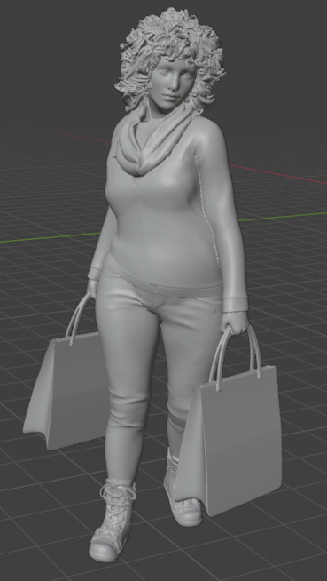 Frau mit Einkauftaschen blickt nach Unten (Pose Nr.9 ) / unbemalte 3D Druck Resin Figur