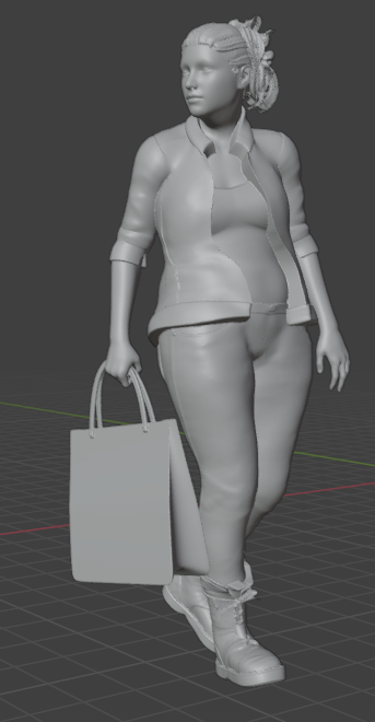 Femme avec sac de courses V4 (Pose n°22) / Figurine miniature non peinte en résine imprimée en 3D