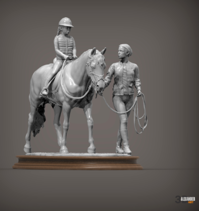 Equestrienne leading horse with child by Alexander3dart / unpainted resin 3D print