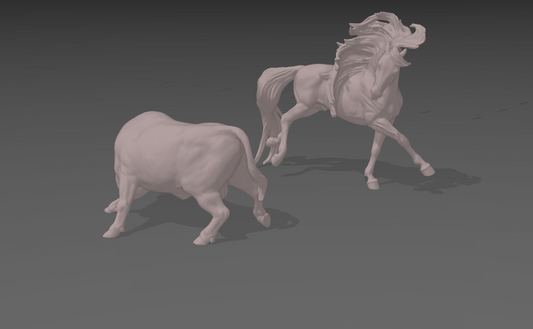 Duo Bull Fuego and Stallion Sicario by Printed Ponies / unpainted resin model horses