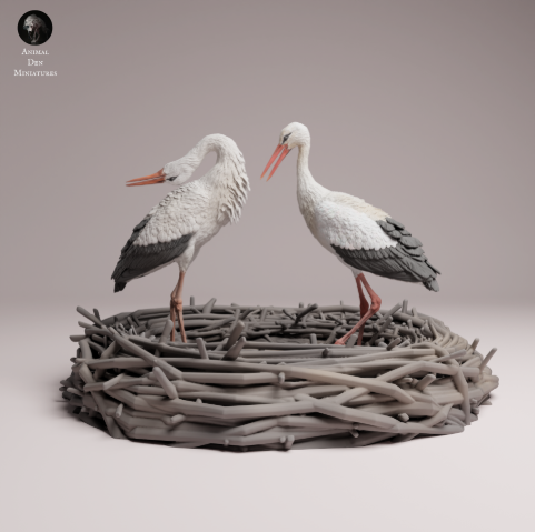 Störche im Horst von Animal den Miniatures / unbemalter Resin Druck