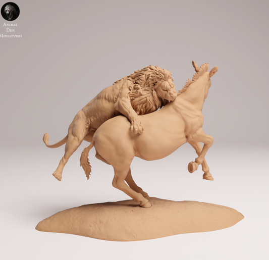 Löwe greift Zebra an von Animal den miniatures als 3D Druck