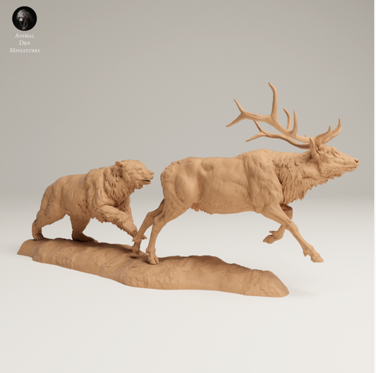 Grizzly Bär jagt einen Hirsch von Animal den miniatures als 3D Druck