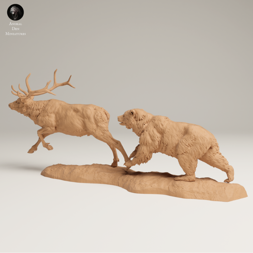 Grizzly Bär jagt einen Hirsch von Animal den miniatures als 3D Druck
