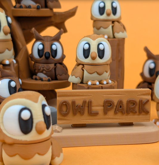 Flexi Eulen mit Zubehör von GOB3D / bunter FDM Druck
