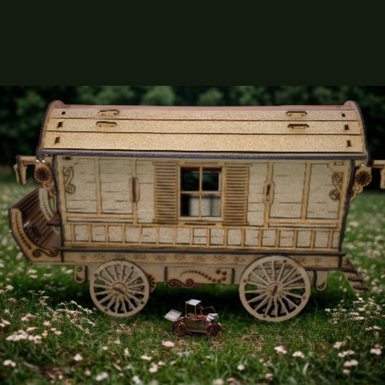 Beweglicher Gypsy Wagen / Holzbausatz für Dioramen