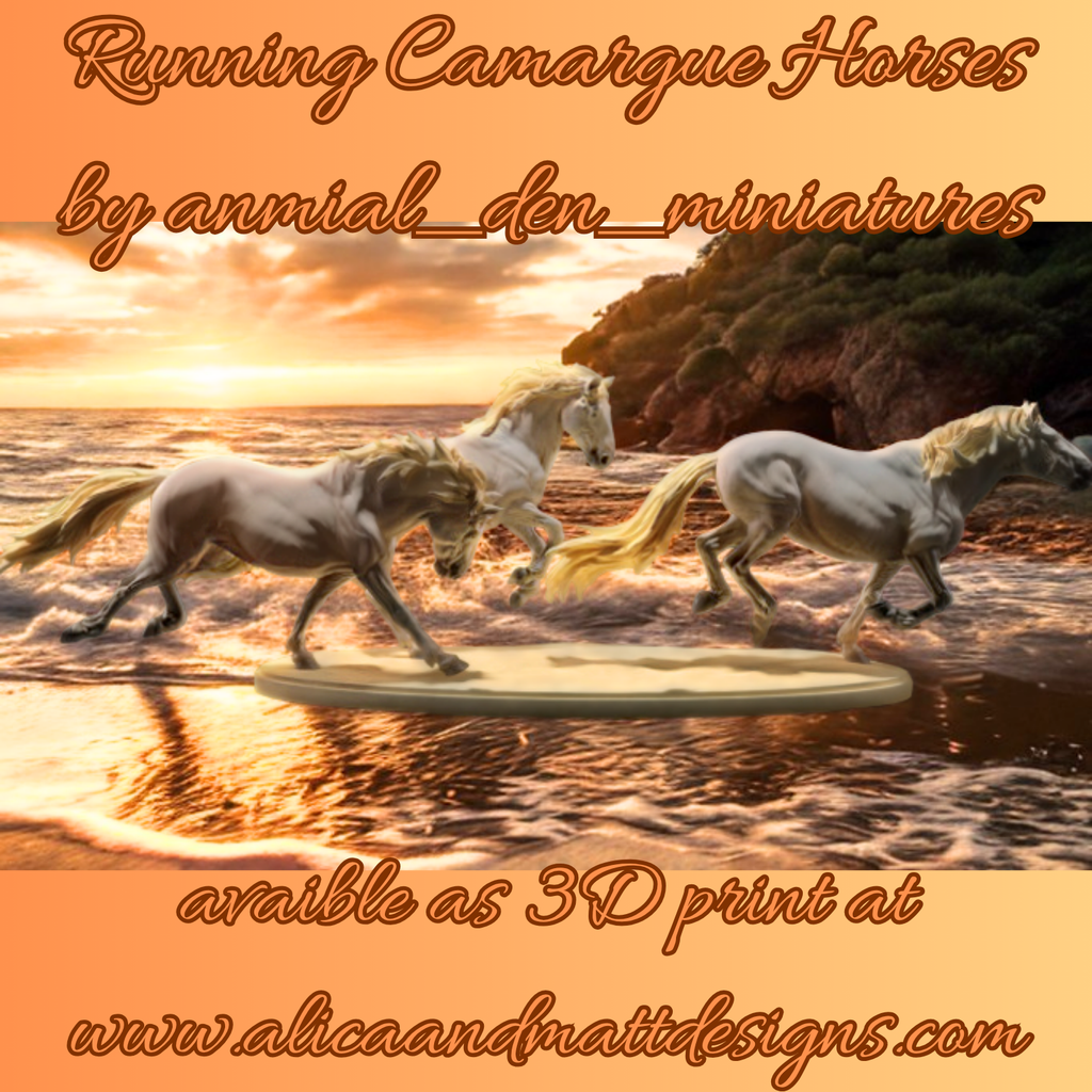Troupeau de chevaux camarguais en course par Animal den miniatures