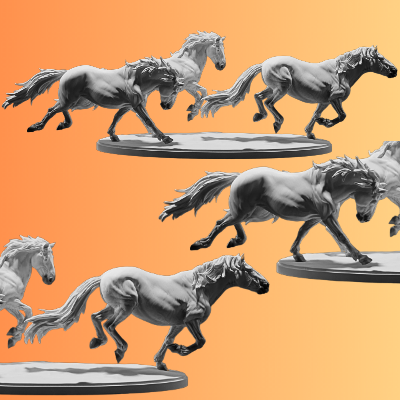 Troupeau de chevaux camarguais en course par Animal den miniatures