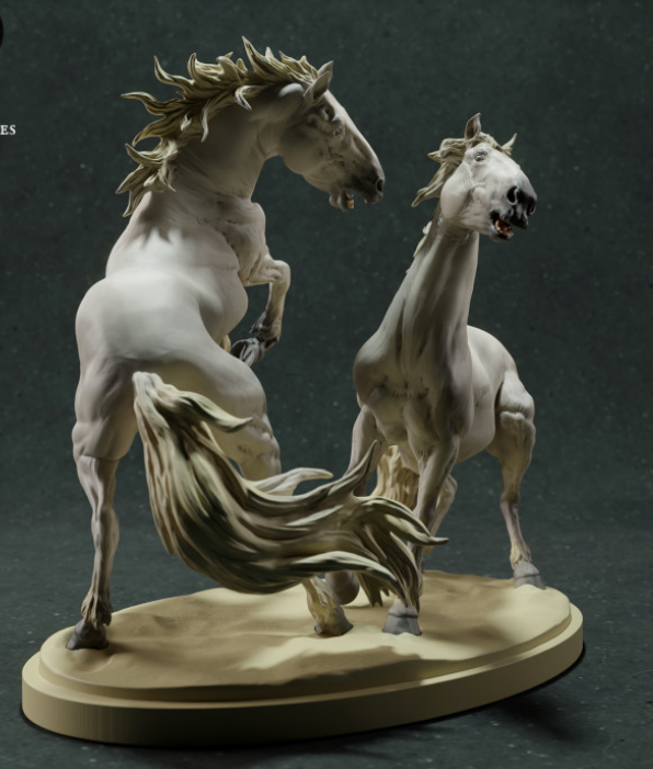 Chevaux de combat camarguais d'Animal den miniatures en impression 3D