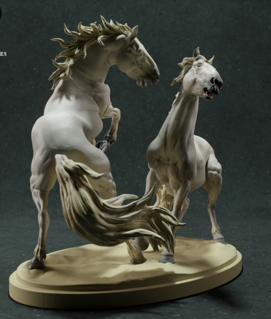 Chevaux de combat camarguais d'Animal den miniatures en impression 3D