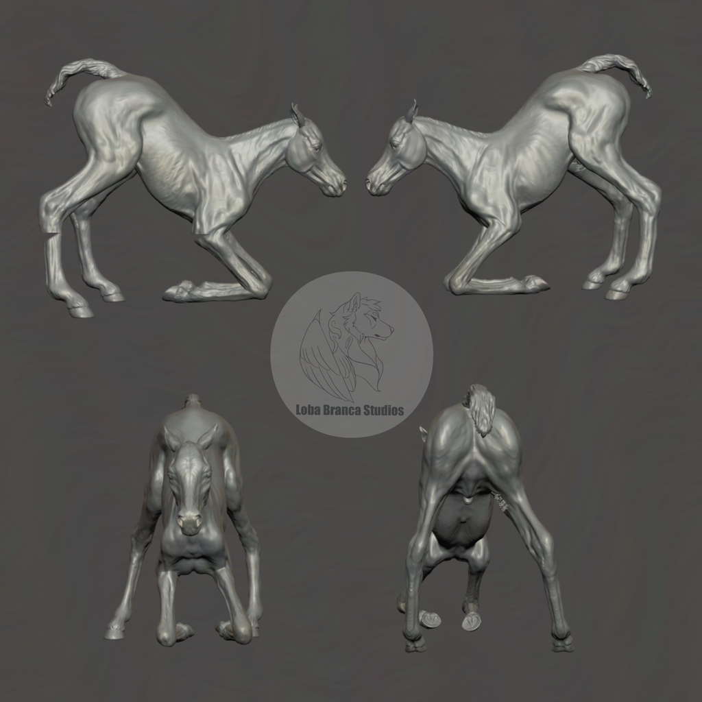 Stute mit ihren 2 Fohlen von Loba Branca Studios / unbemalte 3D Druck Resin Modellpferde