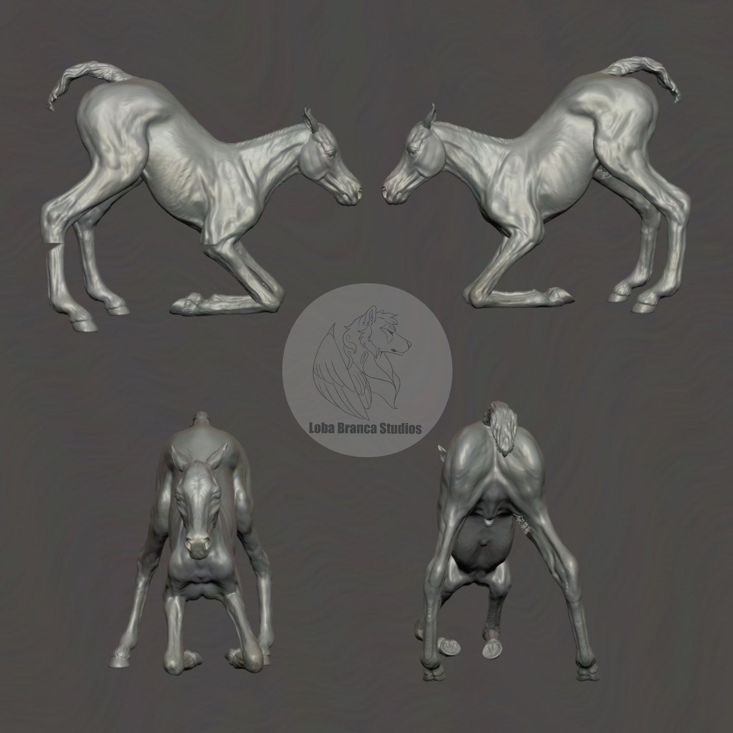 Stute mit ihren 2 Fohlen von Loba Branca Studios / unbemalte 3D Druck Resin Modellpferde