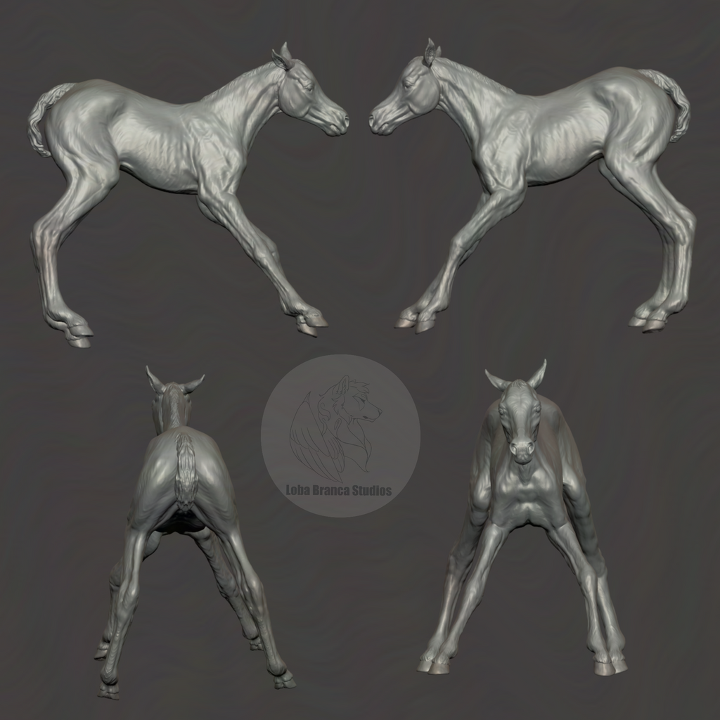 Stute mit ihren 2 Fohlen von Loba Branca Studios / unbemalte 3D Druck Resin Modellpferde