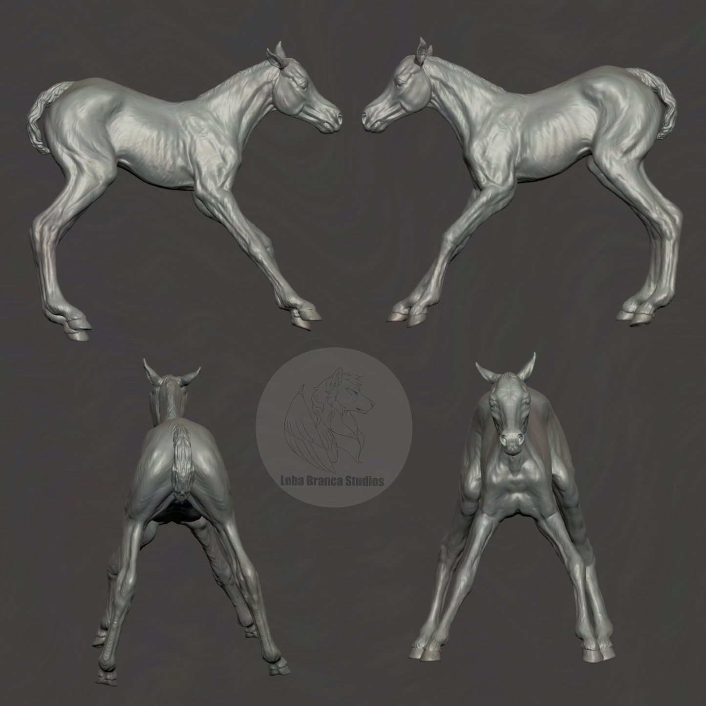 Stute mit ihren 2 Fohlen von Loba Branca Studios / unbemalte 3D Druck Resin Modellpferde