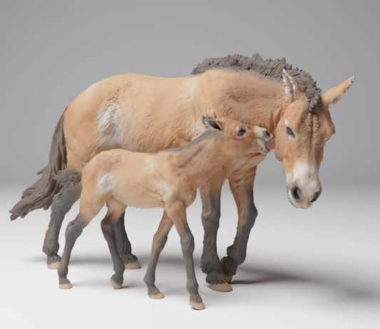 Jument sauvage mongole avec poulain par Animal den miniatures