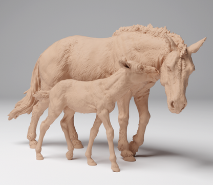 Jument sauvage mongole avec poulain par Animal den miniatures