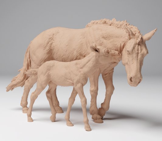 Jument sauvage mongole avec poulain par Animal den miniatures