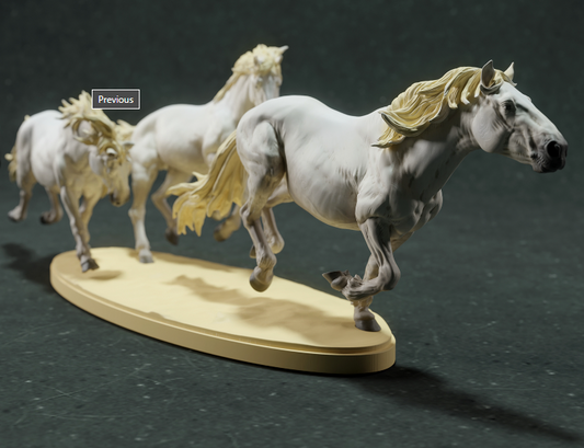 Troupeau de chevaux camarguais en course par Animal den miniatures