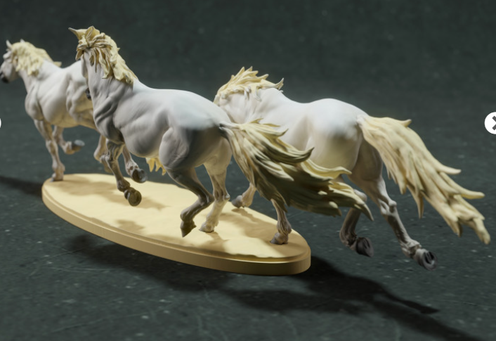 Troupeau de chevaux camarguais en course par Animal den miniatures