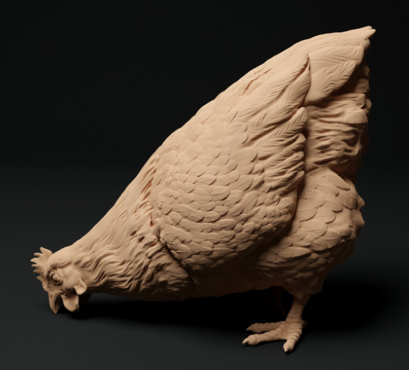Trois poules avec un coq qui chante par Animal den miniatures