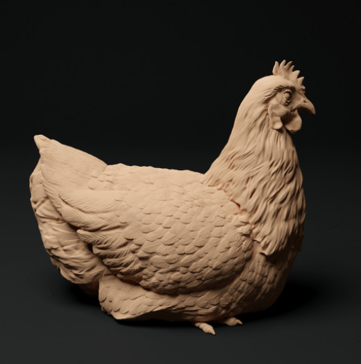 Trois poules avec un coq qui chante par Animal den miniatures