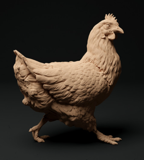 Three hens with crowing rooster by Animal den miniatures