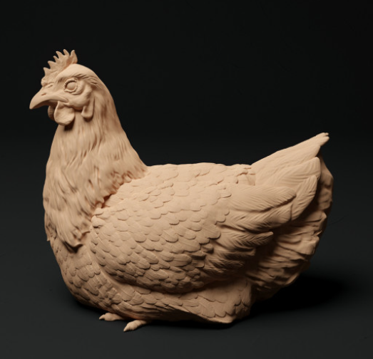 Three hens with crowing rooster by Animal den miniatures