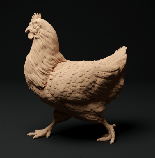Trois poules avec un coq qui chante par Animal den miniatures