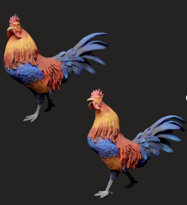 Trois poules avec un coq qui chante par Animal den miniatures