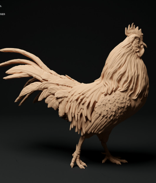 Three hens with crowing rooster by Animal den miniatures