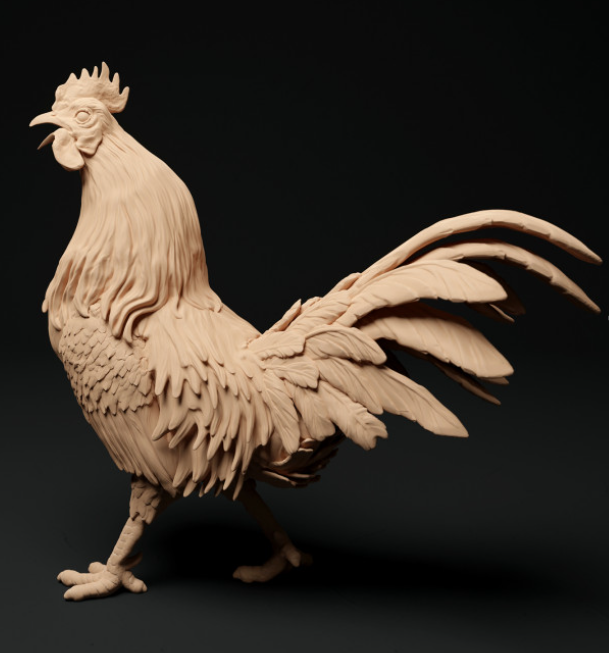 Three hens with crowing rooster by Animal den miniatures