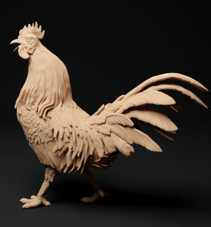 Three hens with crowing rooster by Animal den miniatures