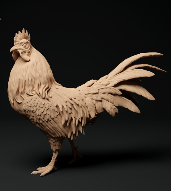 Three hens with crowing rooster by Animal den miniatures