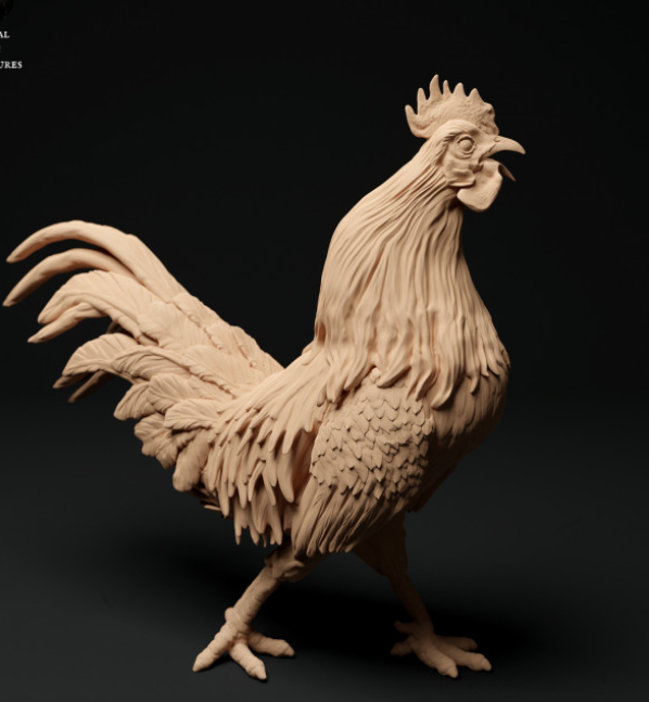 Three hens with crowing rooster by Animal den miniatures
