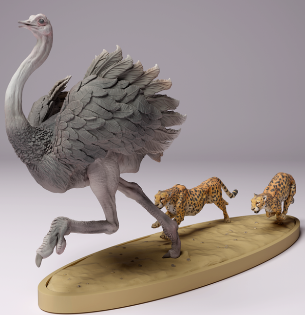 Cheetahs hunt ostrich by Animal den miniatures